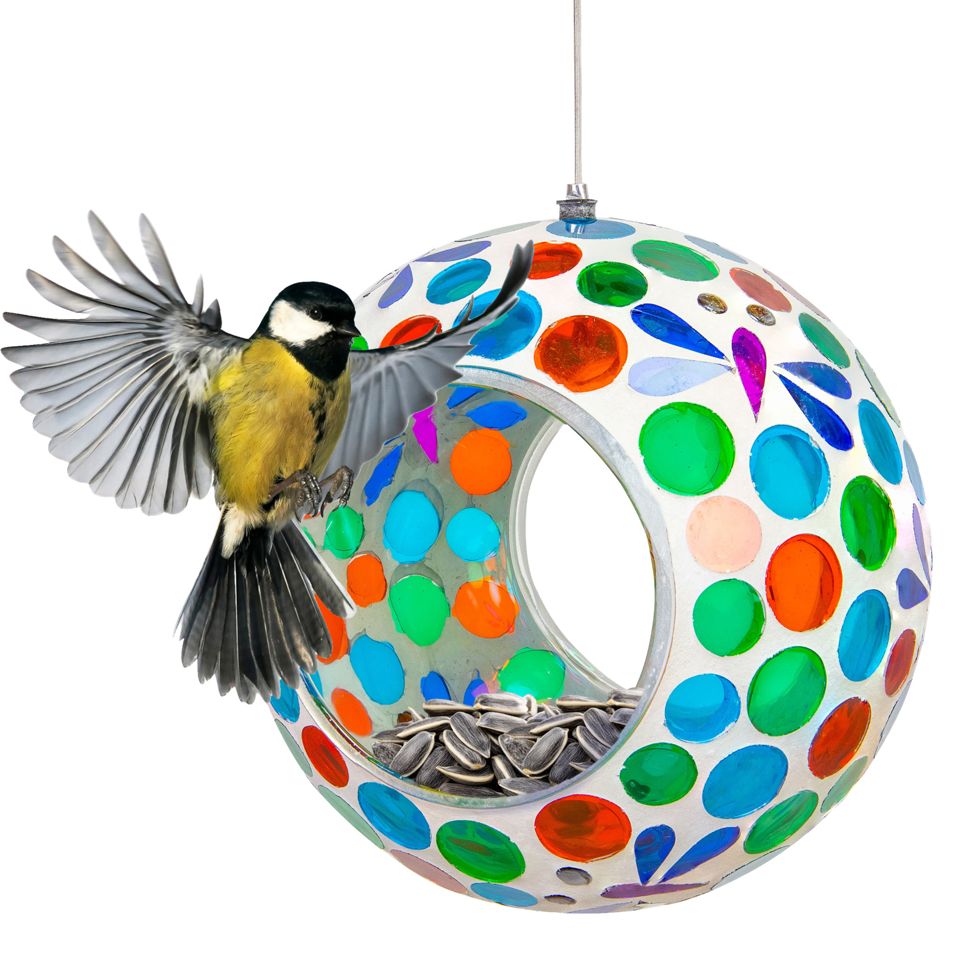 Sunnydaze Decor Dragonfly Dreams Outdoor Glass Bird Feeder — 6in., Mosaic, Hanging, Multicolor, Model# ZIB-8921